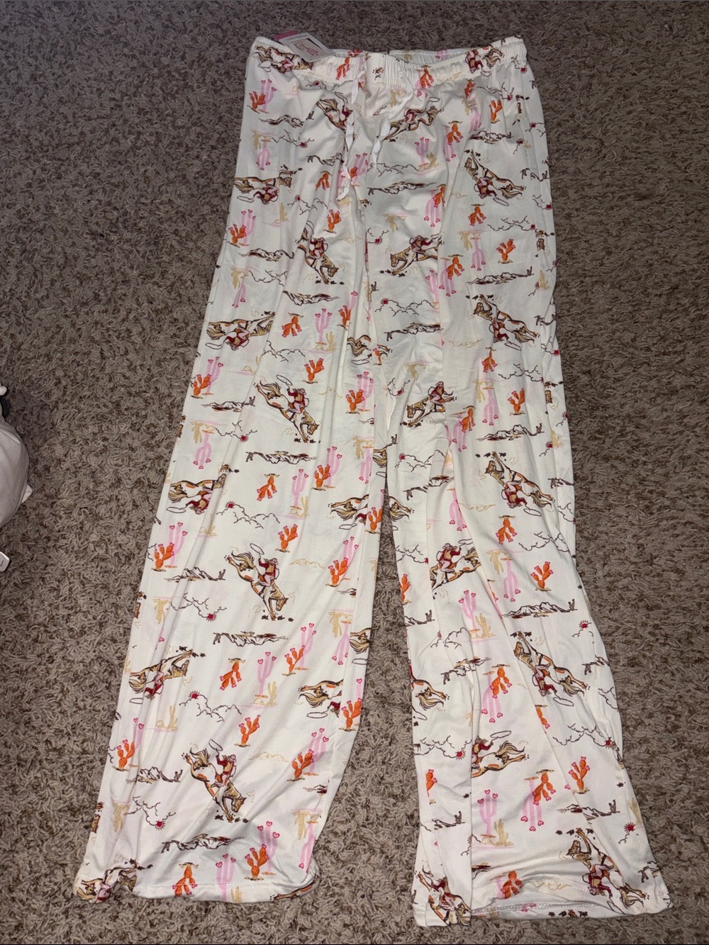 Cream Wide-Leg Pajama Pants with Desert Horse Print